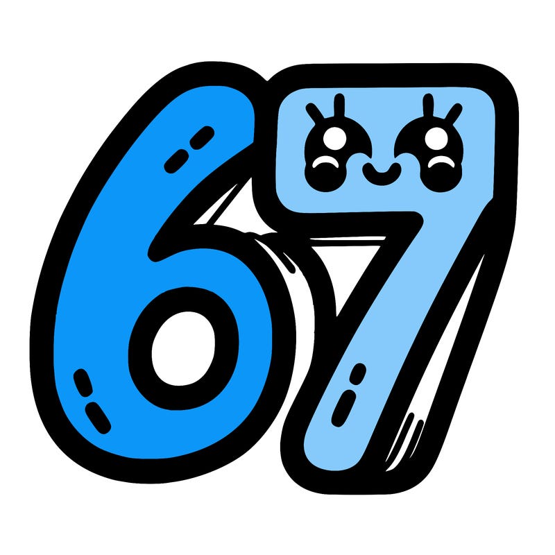 the numbers 67
