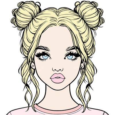 realistic girl with two buns in hair and lips