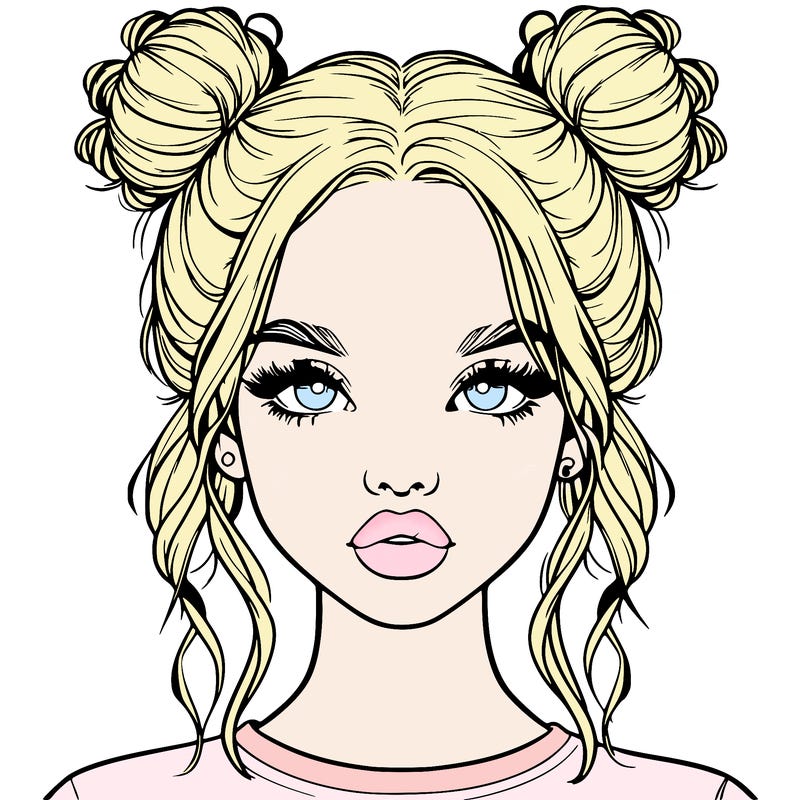 realistic girl with two buns in hair and lips
