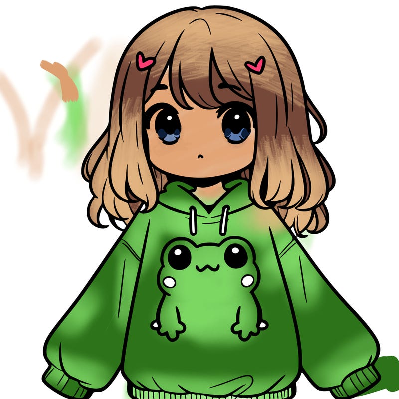 girl wearing frogging sweatshirt