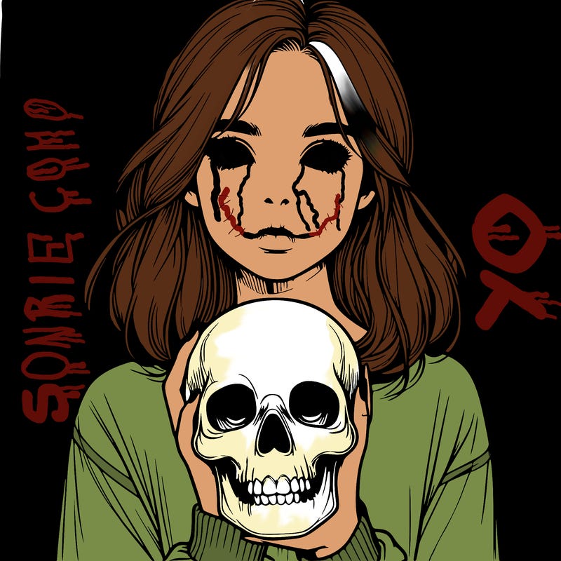 realistic girl holding a skull