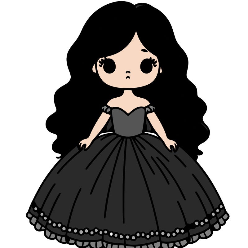 a girl  warning a big dress and wavy hair