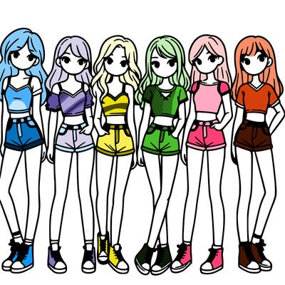 a group of girls wearing crop tops and shorts