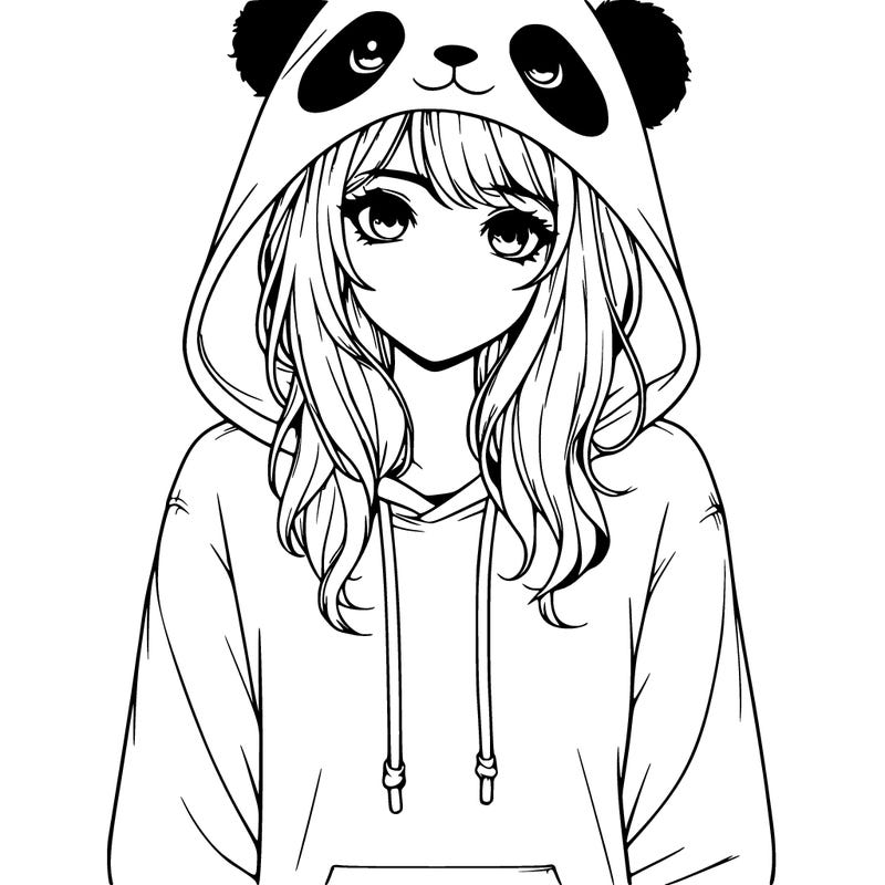 realistic girl in panda hoodie