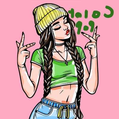 realistic teenage girl with braids and a beanie and crop top doing 🫶🏼