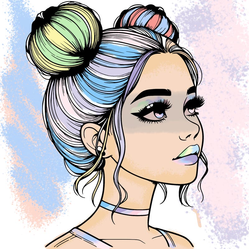 realistic girl with buns on the top of her head