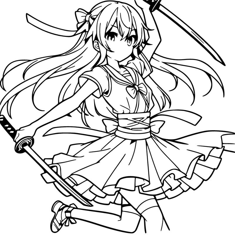 an anime girl that is an dancer dancing with swords