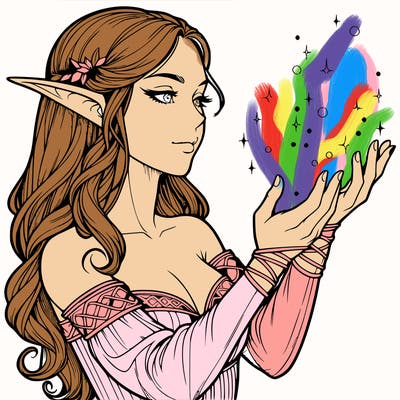 realistic elf girl doing magic