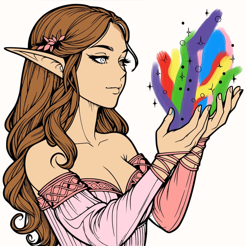 realistic elf girl doing magic