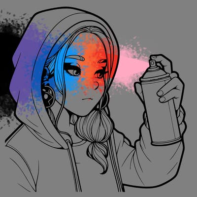 a realistic girl, spray painting
