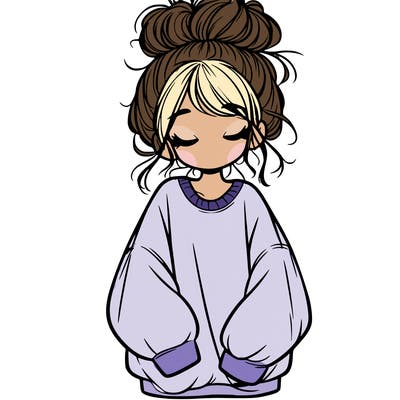girl with baggy sweatshirt and messy bun