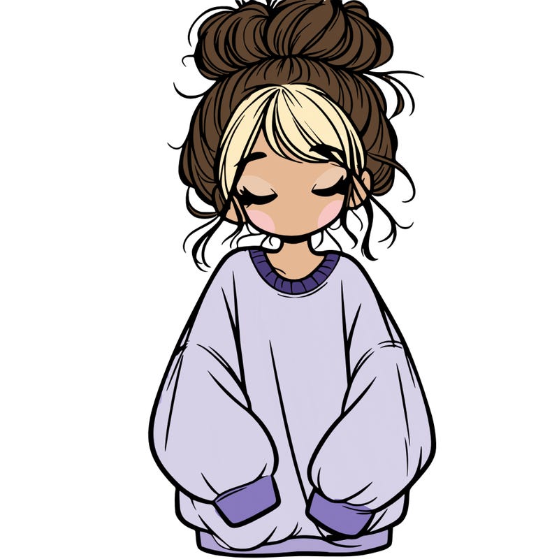 girl with baggy sweatshirt and messy bun