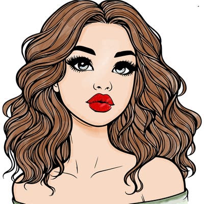 realistic girl with wavy hair and lips