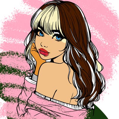 realistic girl with bangs looking over her shoulder