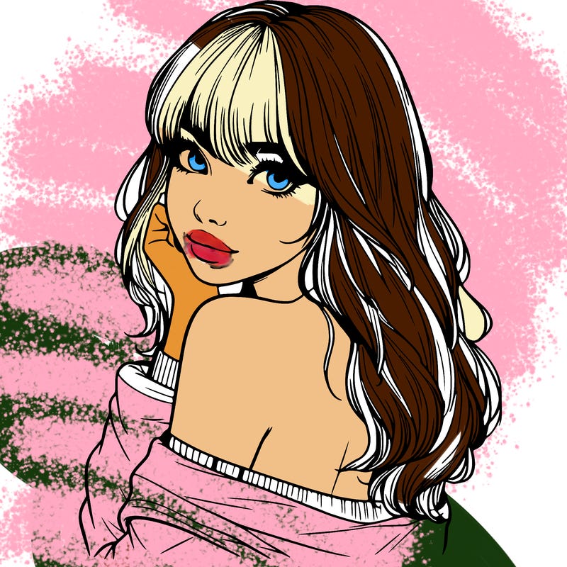 realistic girl with bangs looking over her shoulder