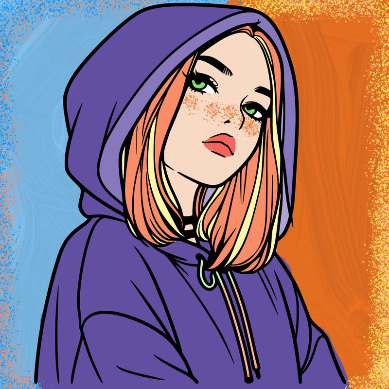 a realistic girl in a hoodie