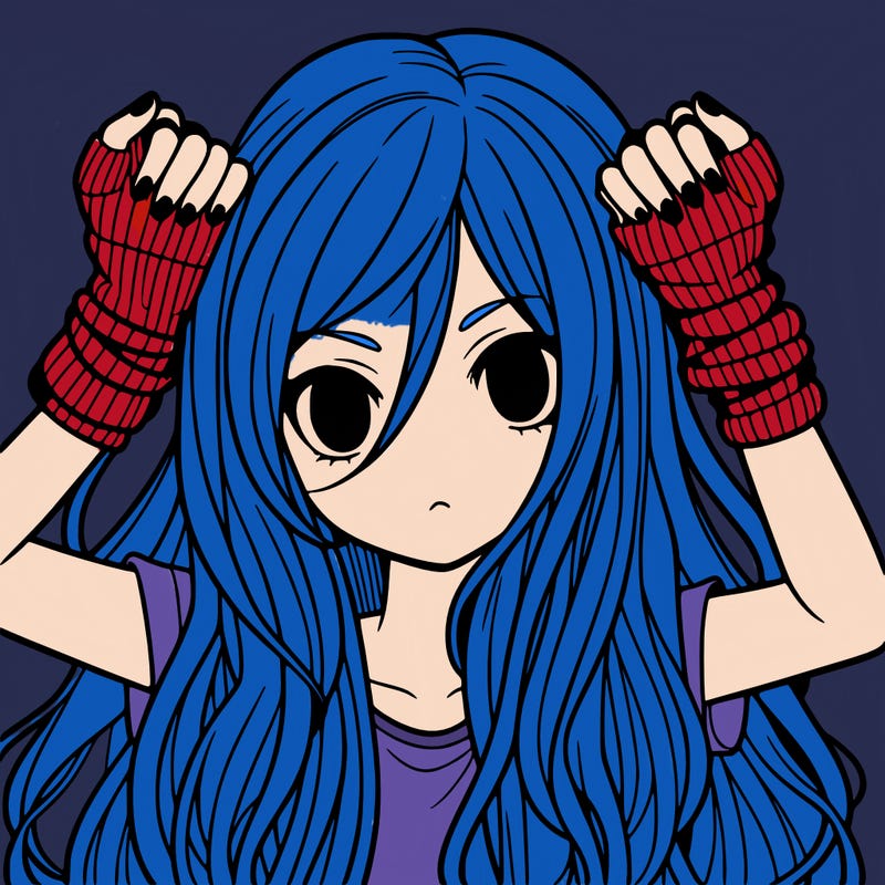 long haired girl with fingerless gloves
