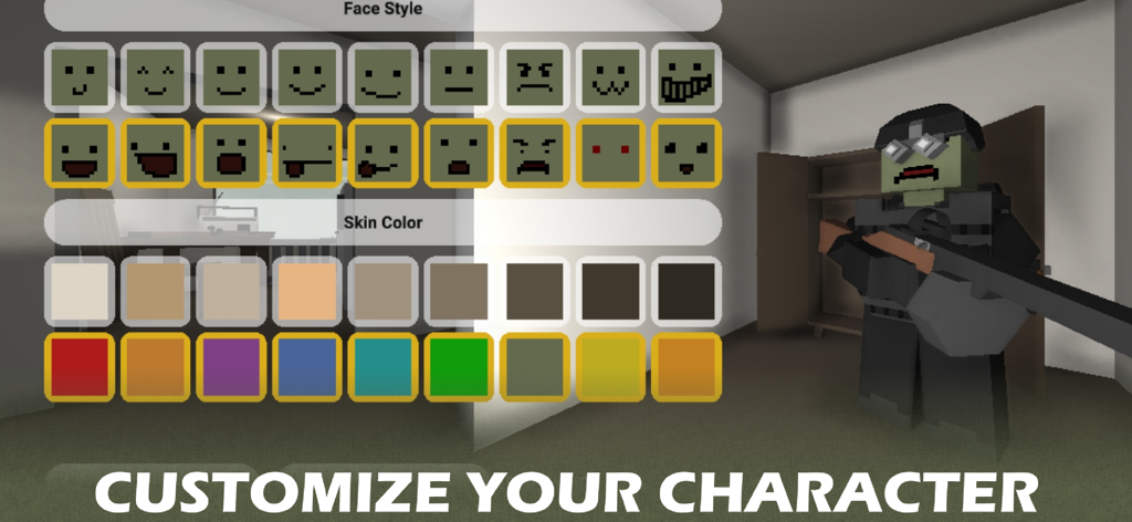 Erythros Lite - Character customization menu in Erythros Lite showing face styles and skin colors