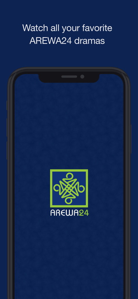 AREWA24 ON DEMAND app splash screen featuring the logo and a call to watch Hausa dramas
