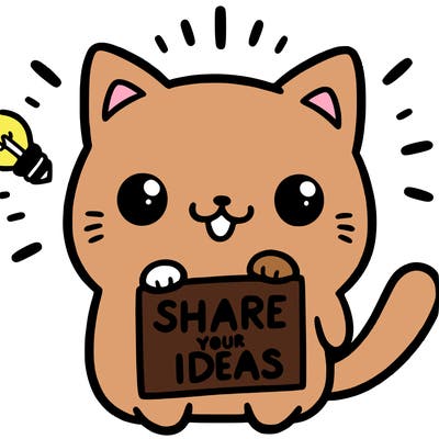 a cute cat saying share your ideas