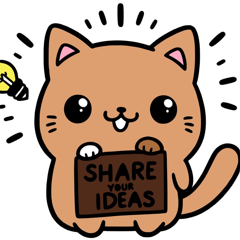 a cute cat saying share your ideas