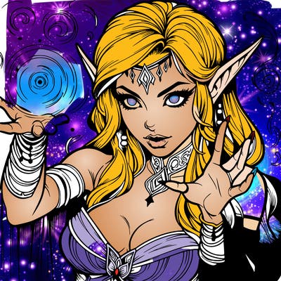 realistic scary beautiful elf sorceress casting spell