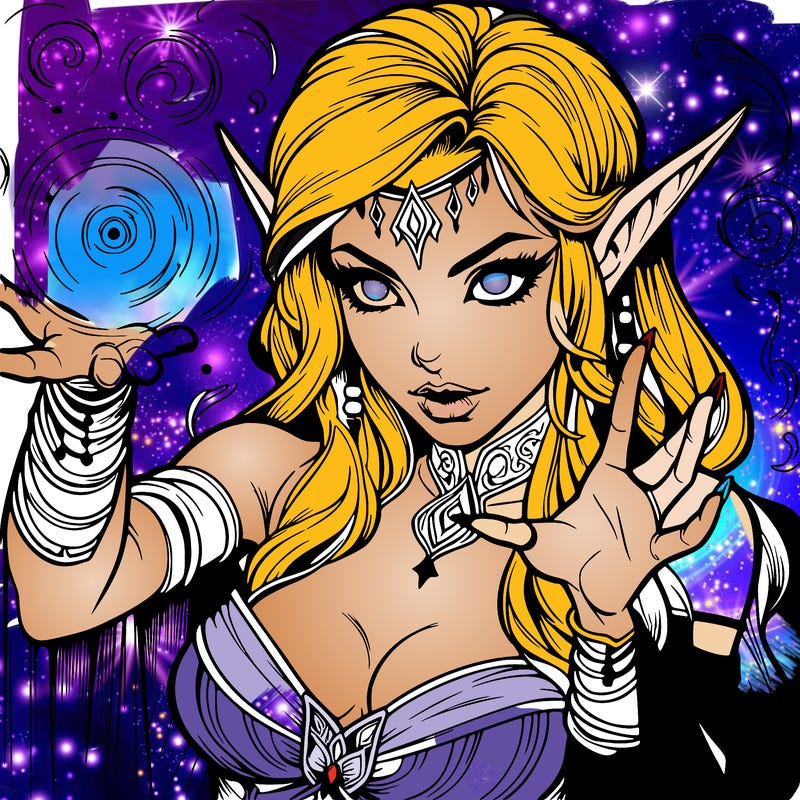realistic scary beautiful elf sorceress casting spell
