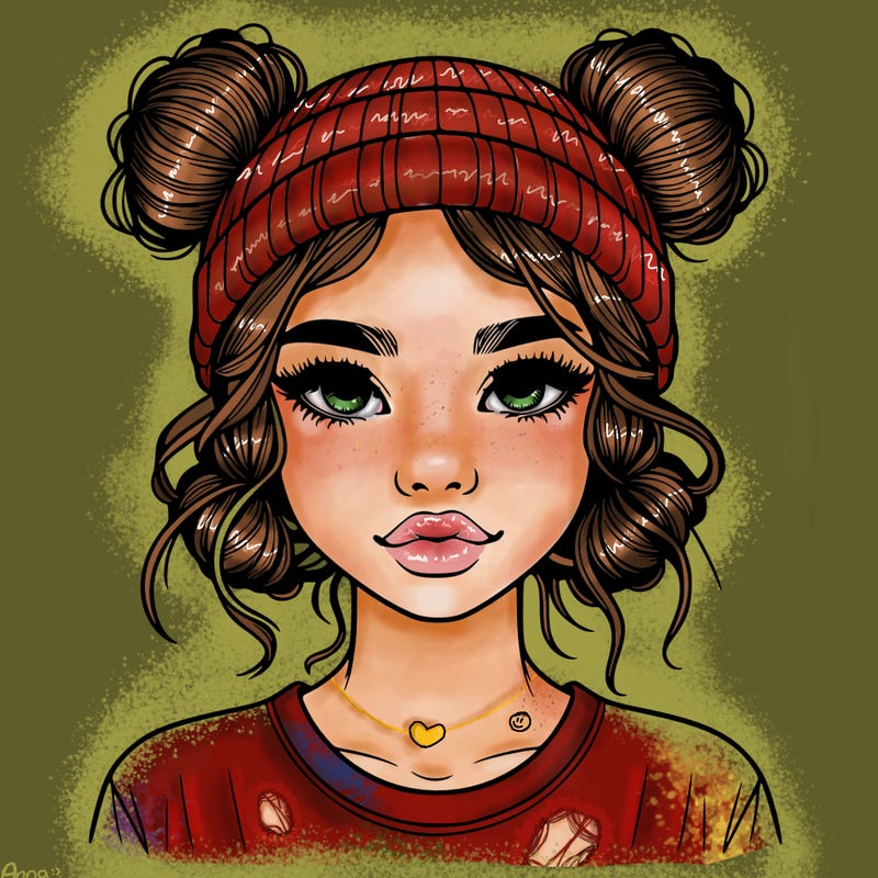 realistic girl with buns in her hair with a beanie on