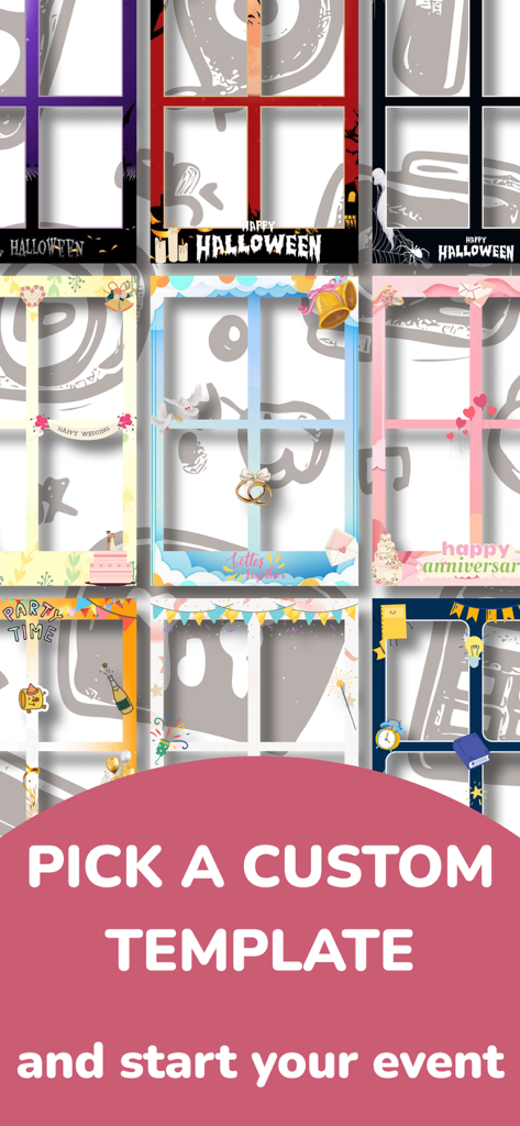 Neon Photo Booth Event Selfie - Une sélection de cadres de photomaton thématiques pour événements, y compris des styles pour Halloween, mariage et fête