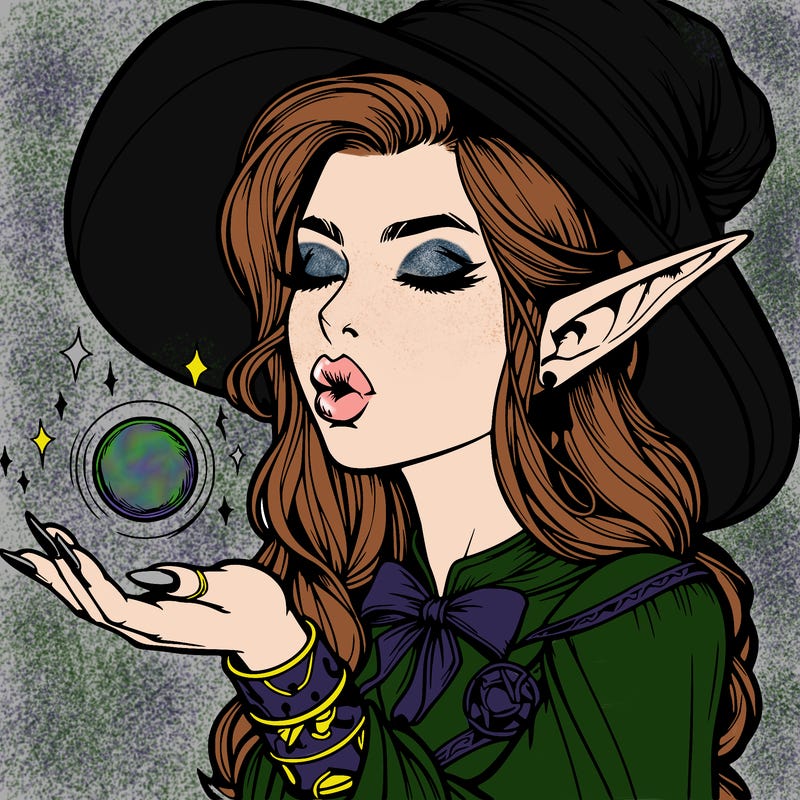 realistic elf casting a spell with lips