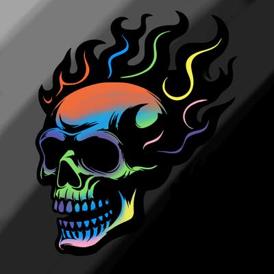 realistic skull with blue flames