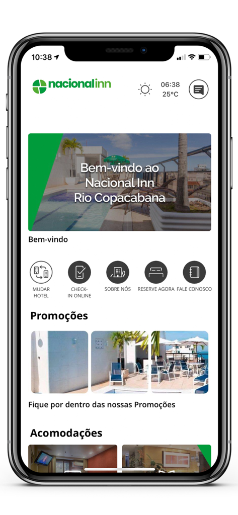 Nacional Inn Hotéis - 호텔 검색, 예약 및 독점 프로모션을 특징으로 하는 Nacional Inn Hoteis 앱의 홈 화면