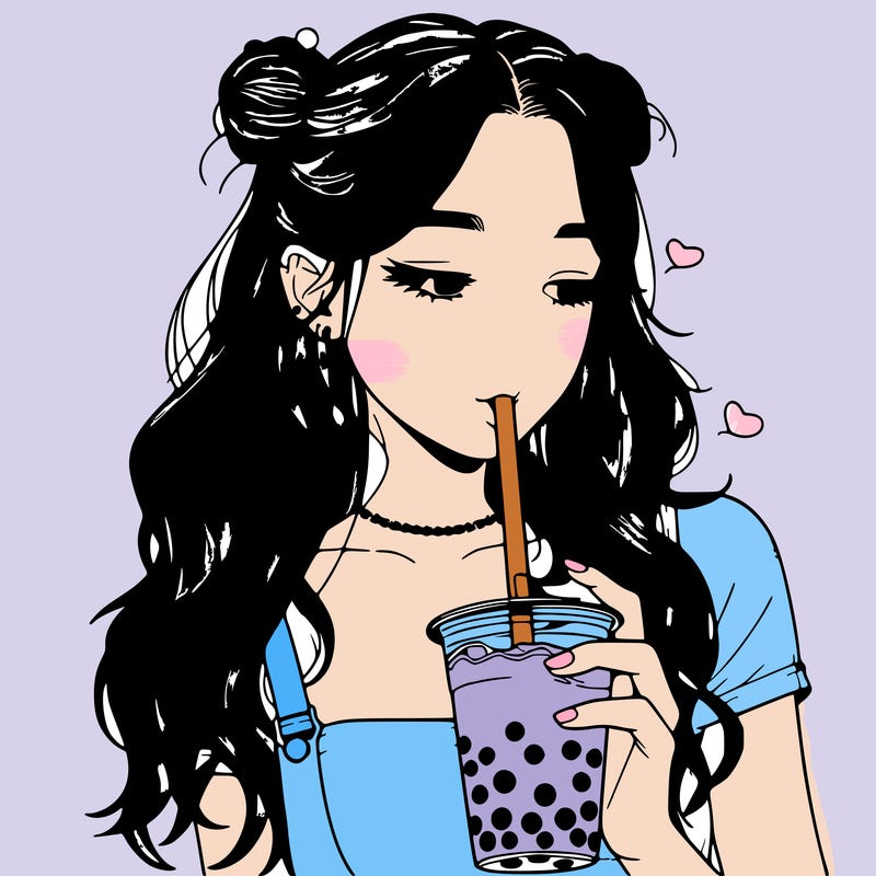 aesthetic realistic girl with boba