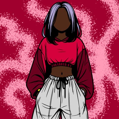 realistic girl faceless with baggy pants and a crop top