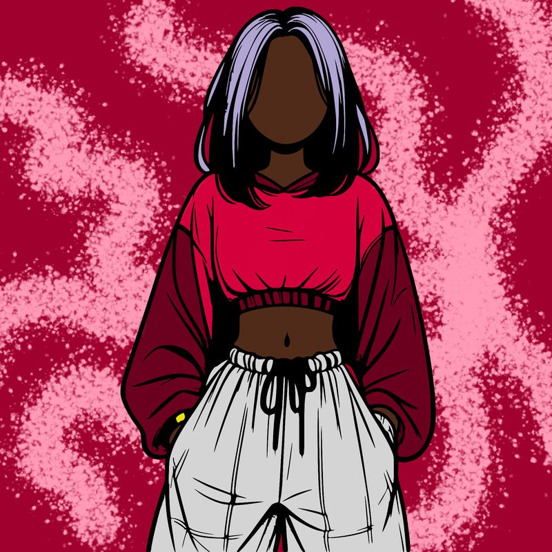 realistic girl faceless with baggy pants and a crop top