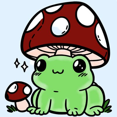 a cute frog with a mushroom hat