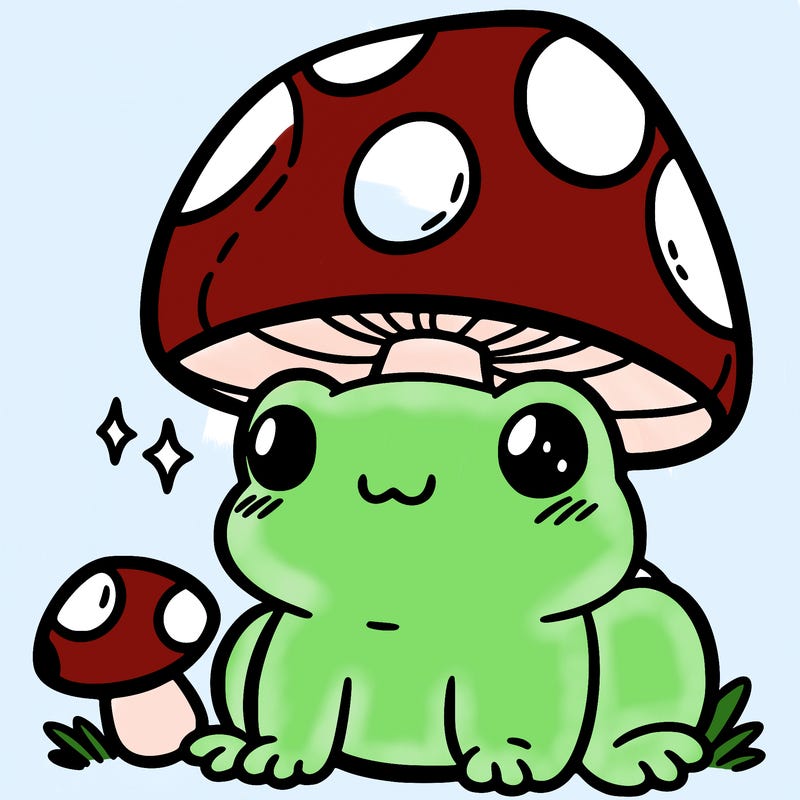 a cute frog with a mushroom hat