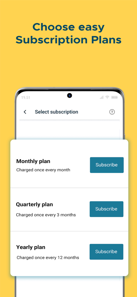 A mobile screen showing monthly quarterly and yearly subscription plans for the Augnito medical dictation app
