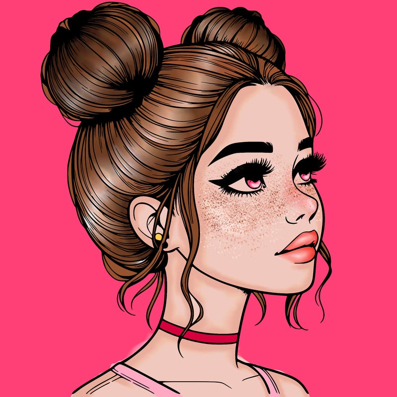 realistic girl with buns on the top of her head