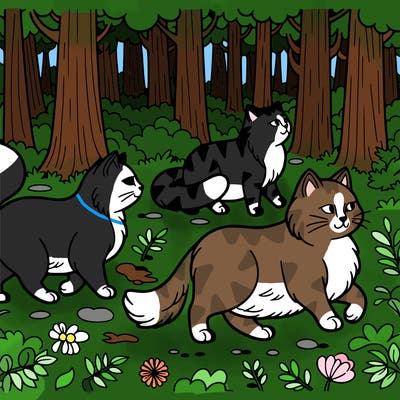cats wondering in the forest