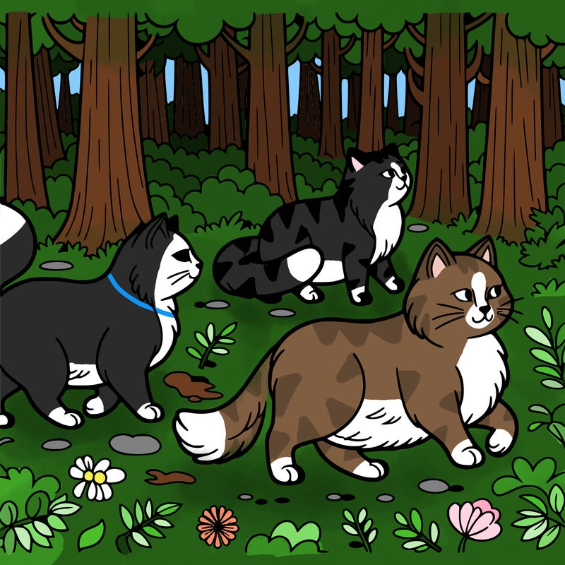 cats wondering in the forest