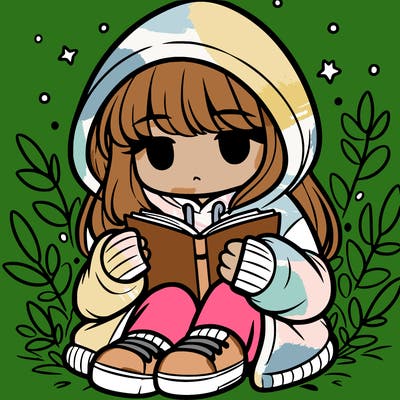 girl in oversized hoodie reading a book
