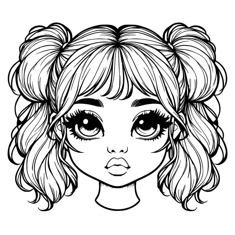 realistic girl with cute tiny pigtails with lips