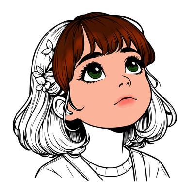 realistic girl looking up