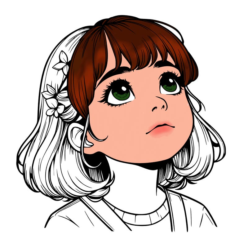 realistic girl looking up