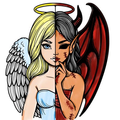 realistic angel half demon