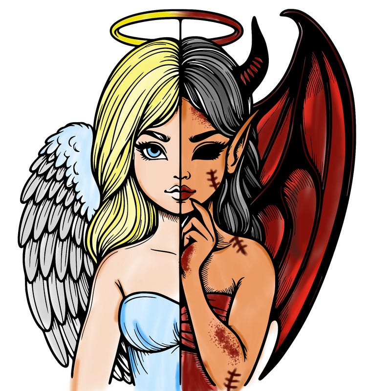 realistic angel half demon