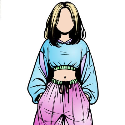 realistic girl faceless with baggy pants and a crop top