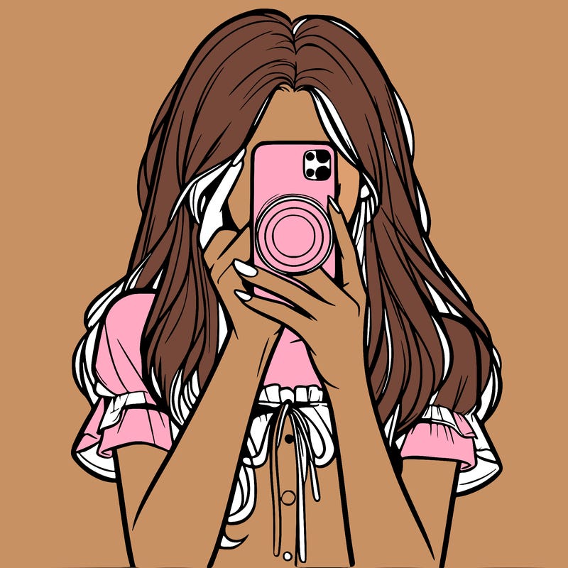 a realistic girl holding her phone taking pictures