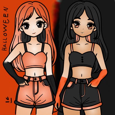 two sisters with crop tops and jean shorts and straight hair